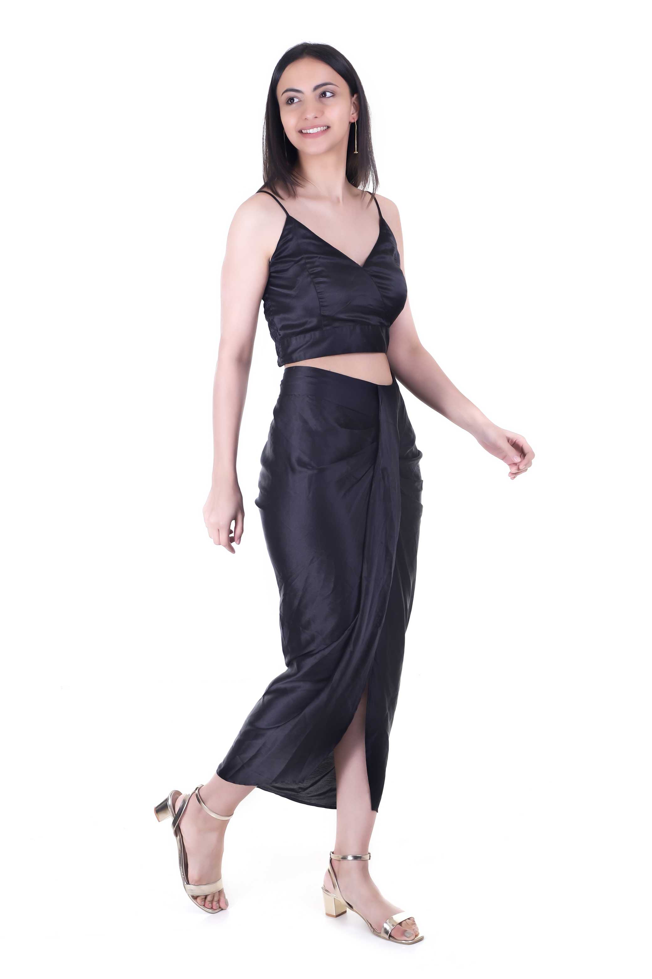 SOLID BLACK DHOTI STYLE COORD SET FOR WOMEN
