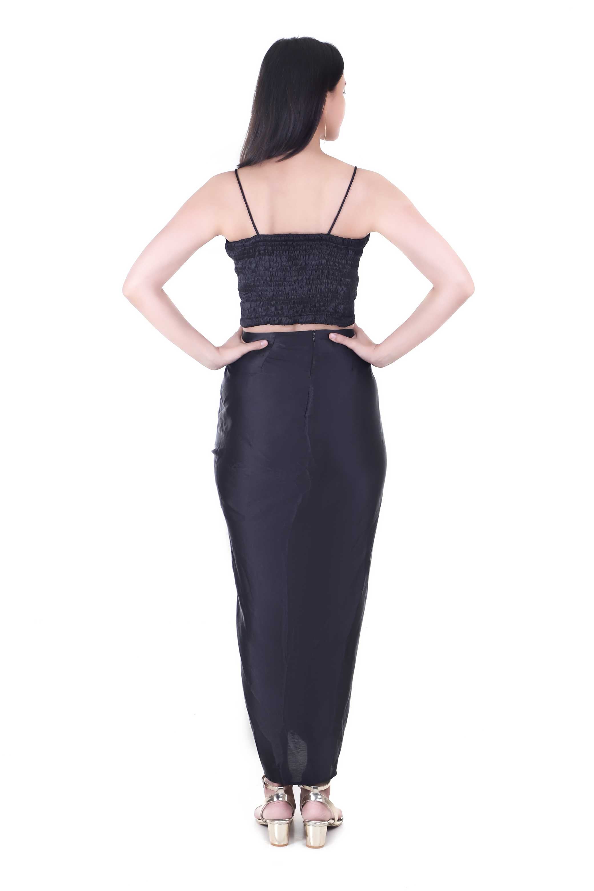 SOLID BLACK DHOTI STYLE COORD SET FOR WOMEN