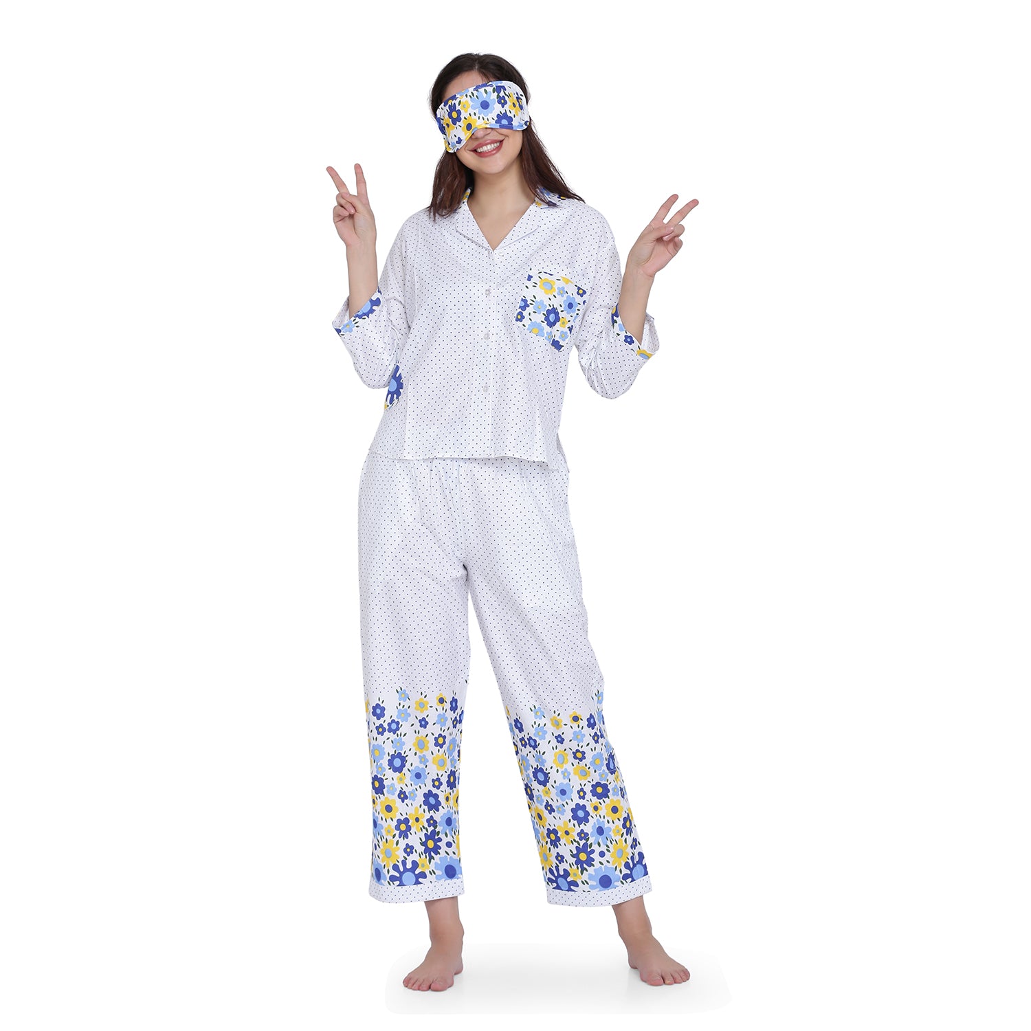 SANDRA POLKA BLUE NIGHT SUIT WITH PYJAMA