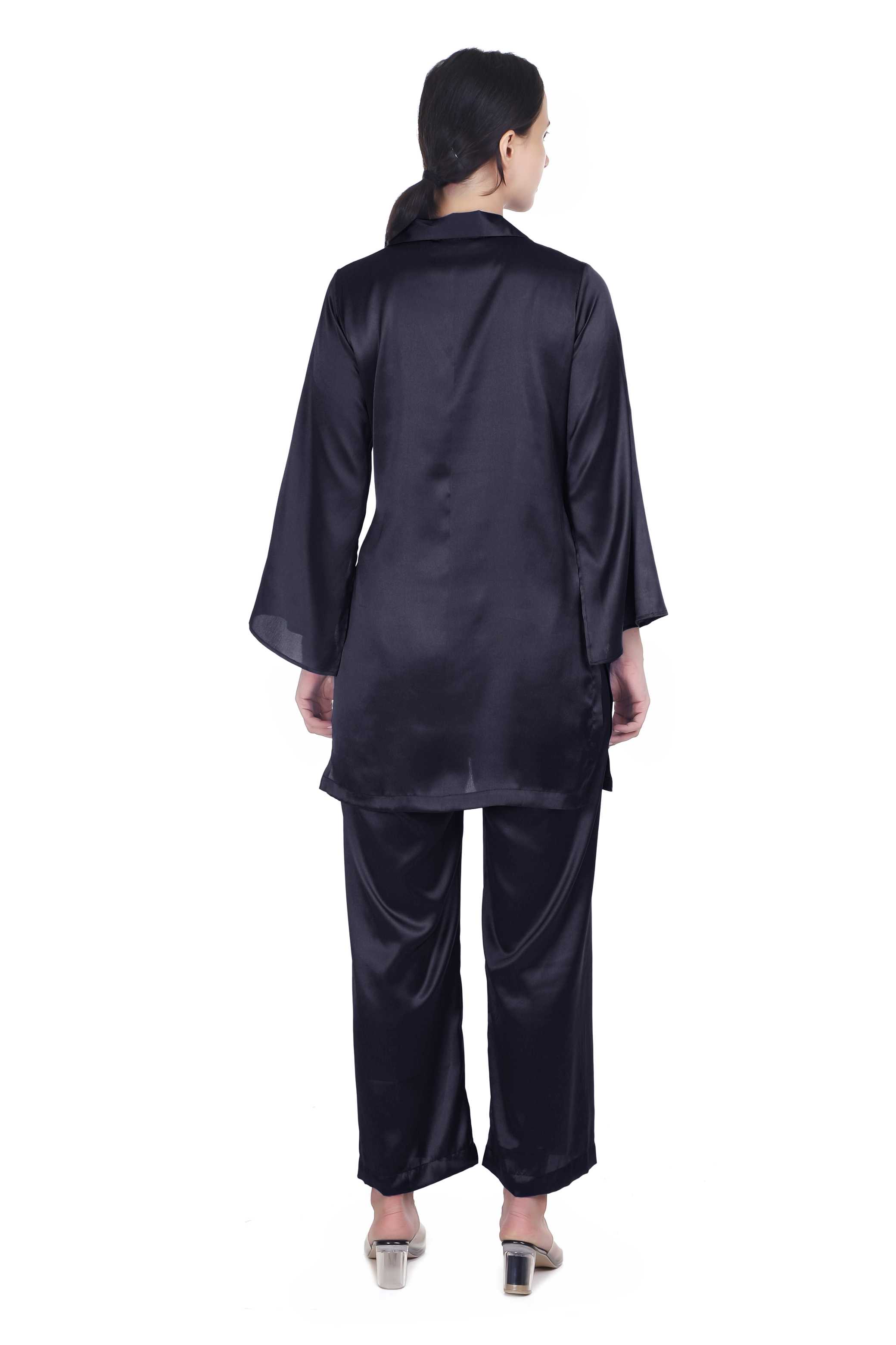 KERRIN BLACK SATIN COORD SET FOR WOMEN