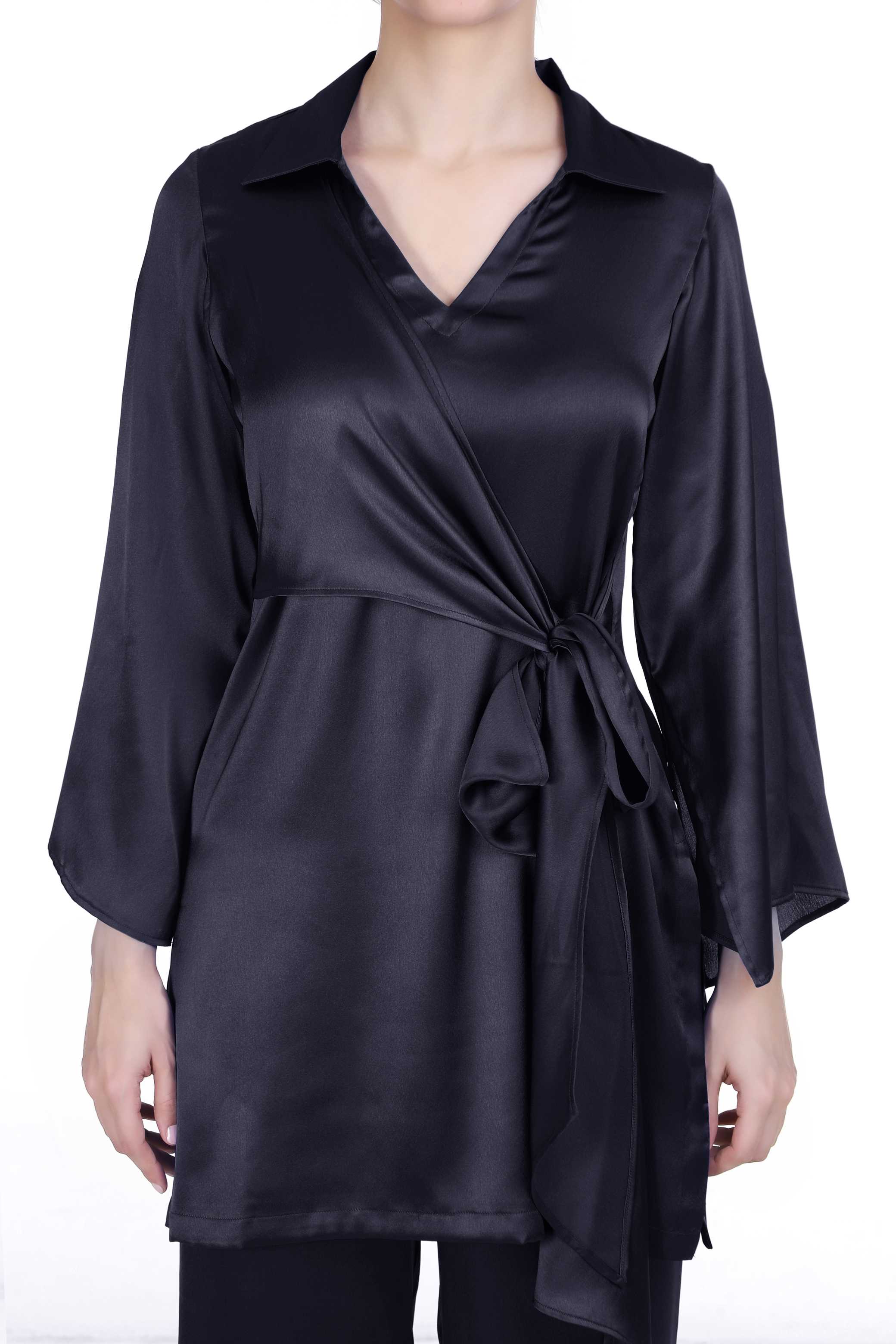 KERRIN BLACK SATIN COORD SET FOR WOMEN