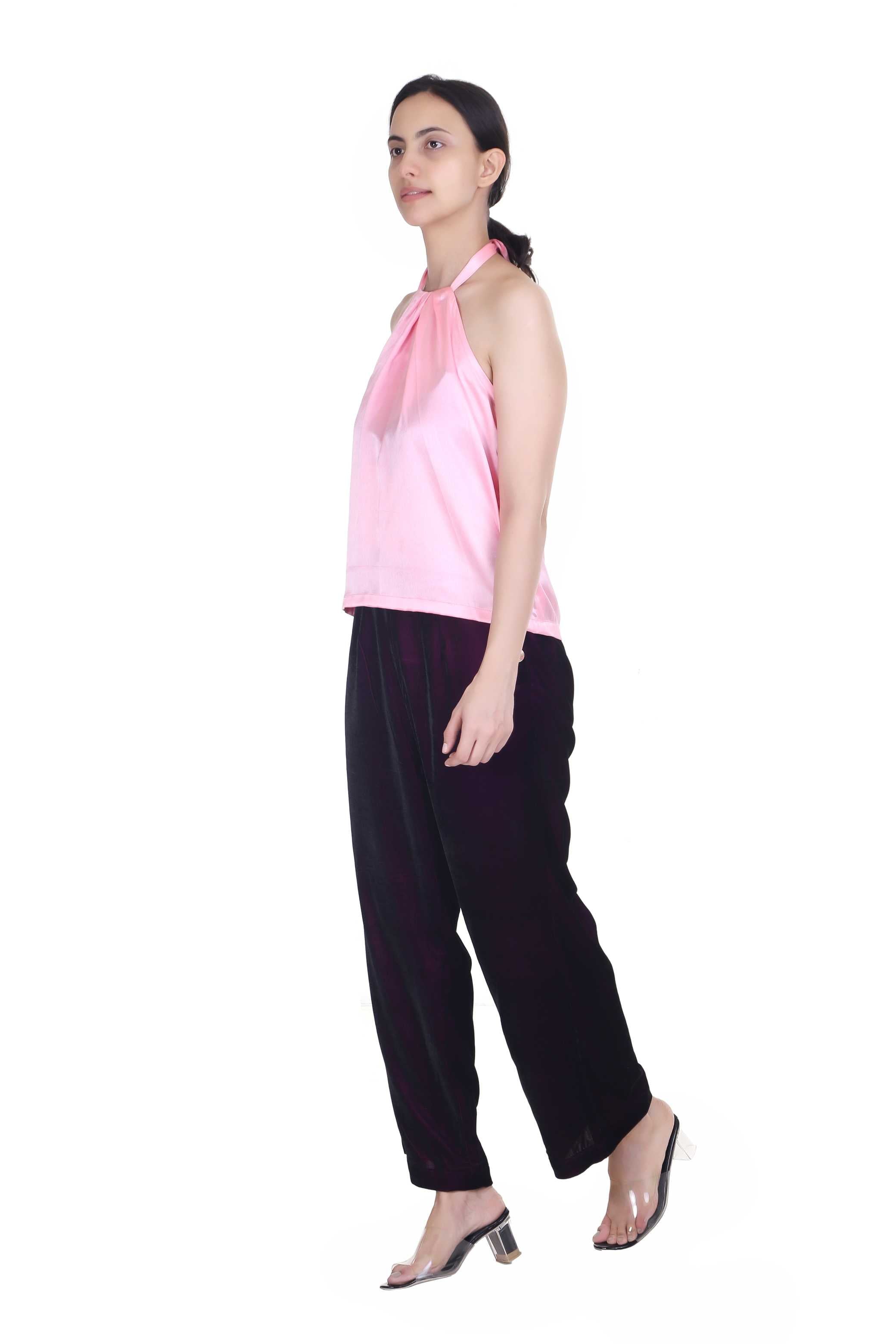 LINNEA SOFT PINK HALTER NECK TOP FOR WOMEN