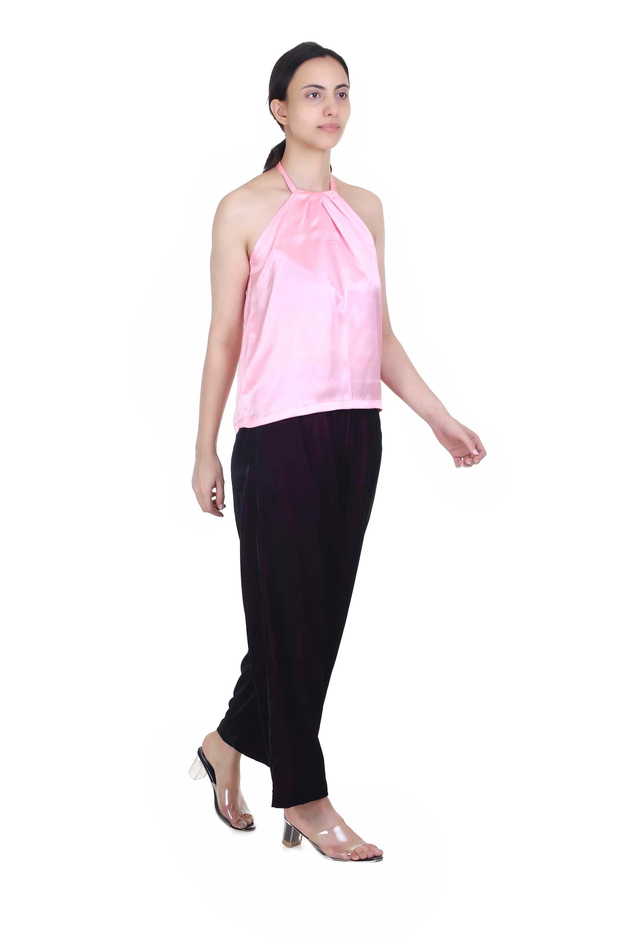 LINNEA SOFT PINK HALTER NECK TOP FOR WOMEN