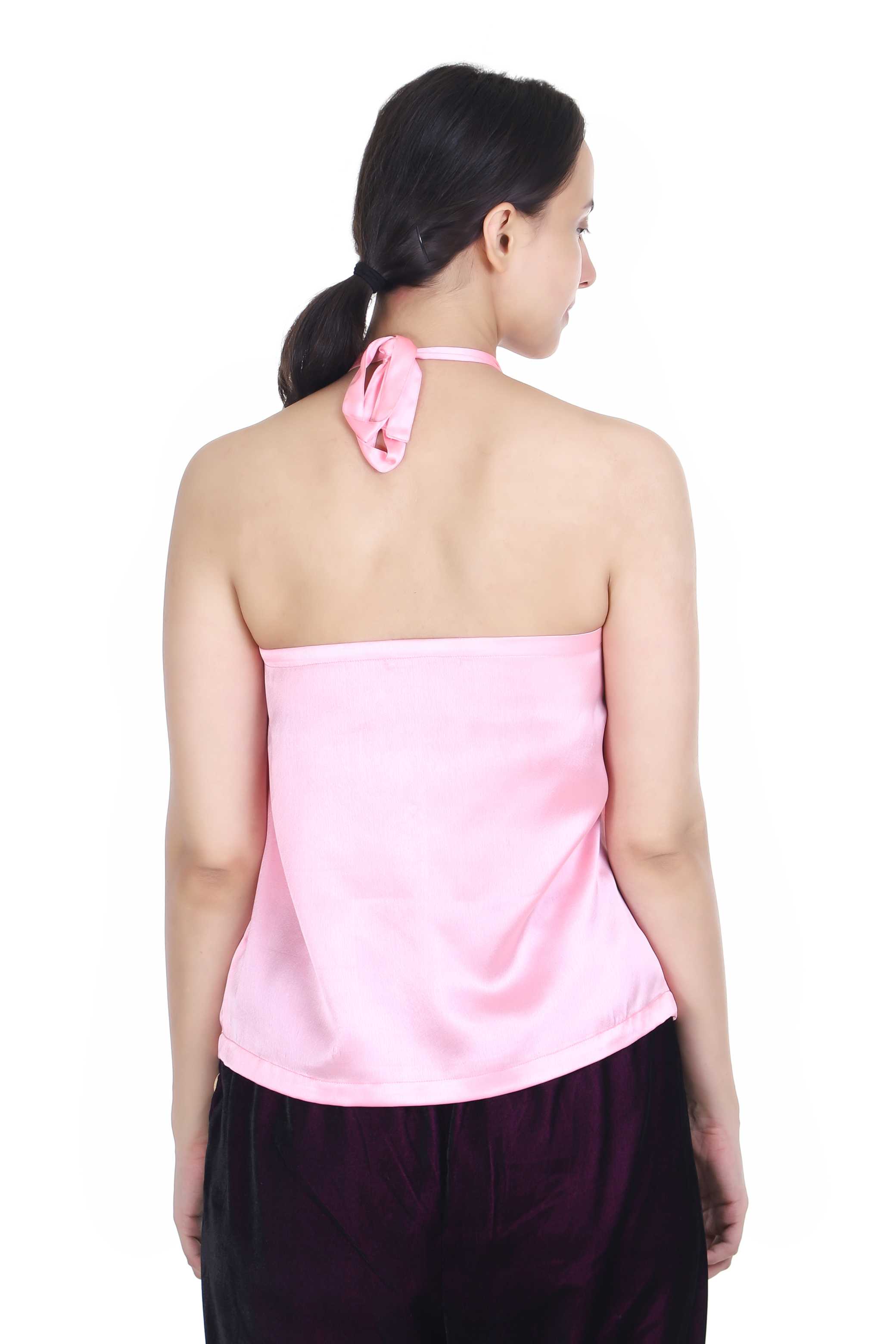 LINNEA SOFT PINK HALTER NECK TOP FOR WOMEN