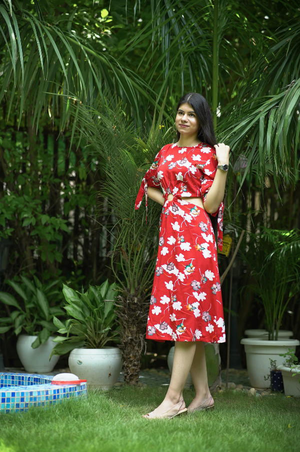 MULTICOLOUR FLORAL PRINTED DRESS FOR WOMEN