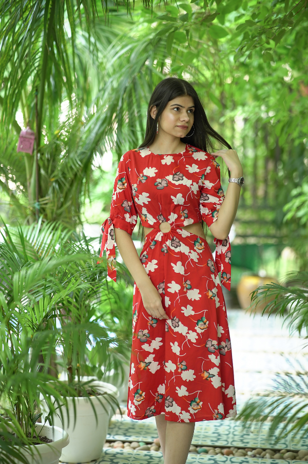MULTICOLOUR FLORAL PRINTED DRESS FOR WOMEN