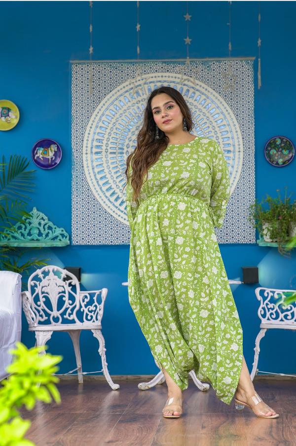 GREEN PRINTED JUMPSUIT FOR WOMEN