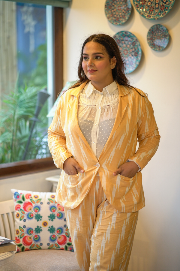 YELLOW IKAT PANT SUIT SET FOR WOMEN