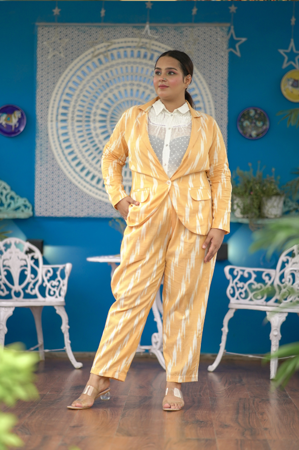 YELLOW IKAT PANT SUIT SET FOR WOMEN