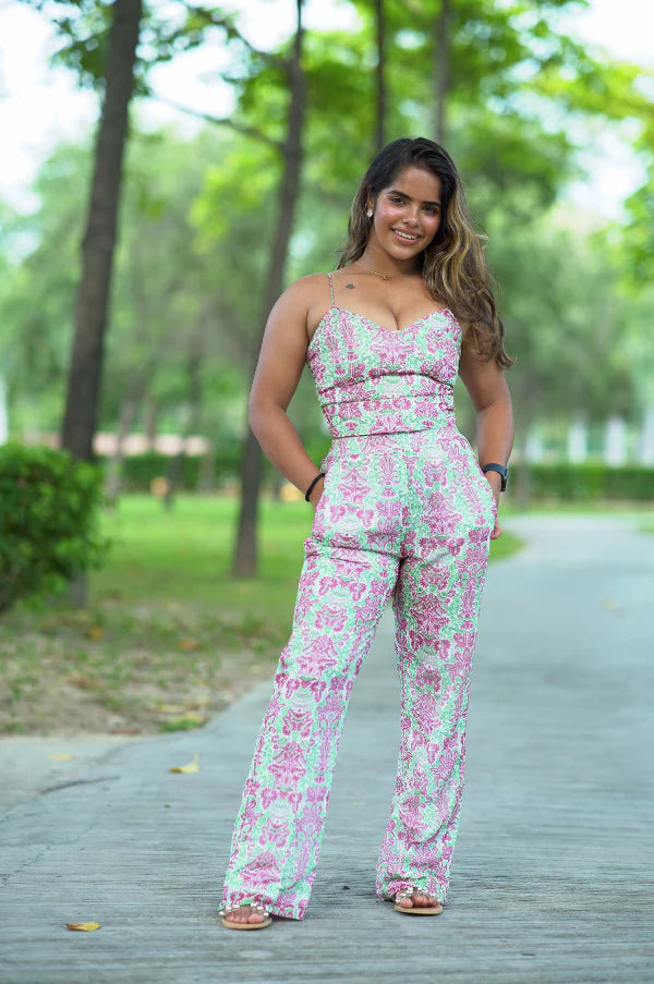 Floral Printed Sleeveless Top and Palazzo