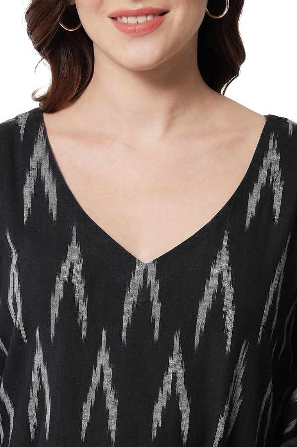 BLACK KAFTAN V NECK DRESS FOR WOMEN