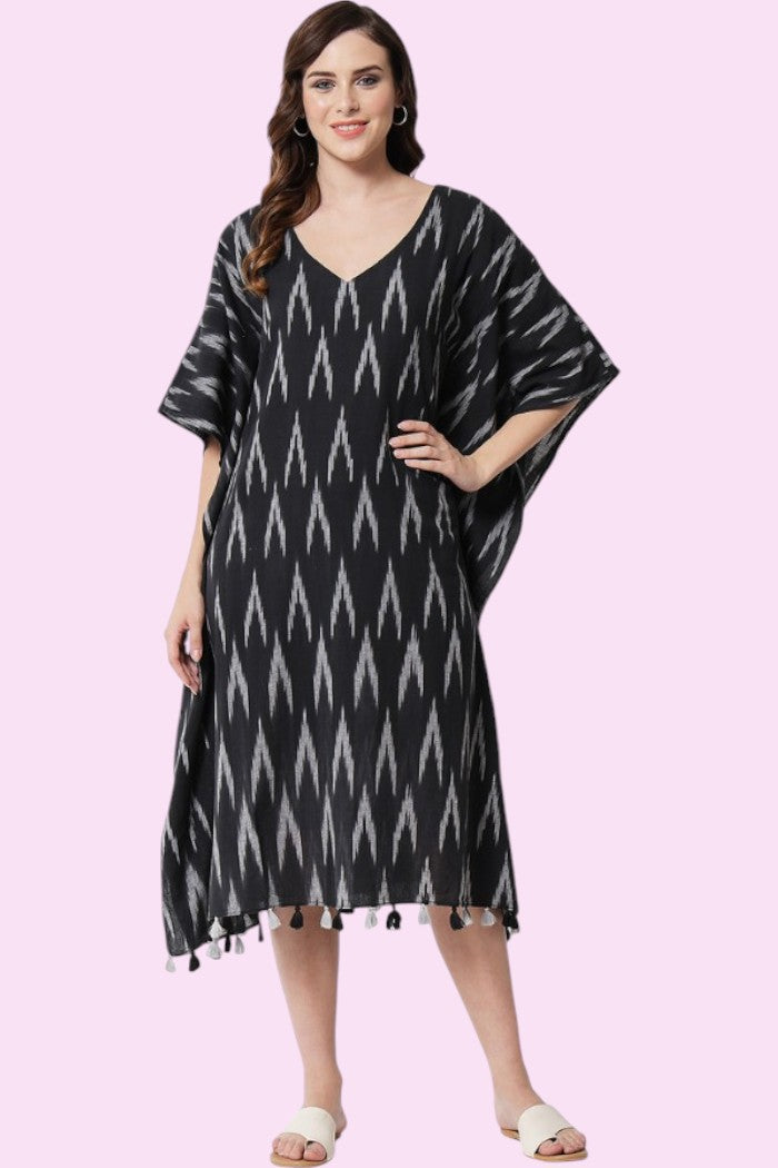 BLACK KAFTAN V NECK DRESS FOR WOMEN
