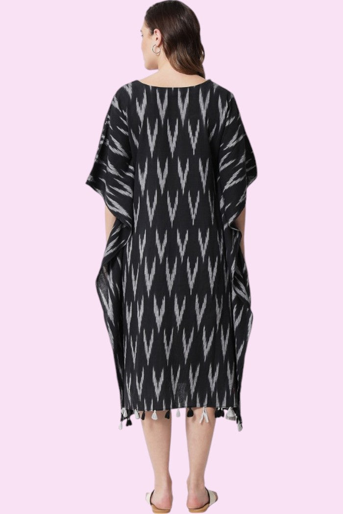 BLACK KAFTAN V NECK DRESS FOR WOMEN