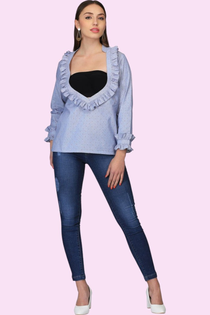 POLKA DOT RUFFLED TOP FOR WOMEN
