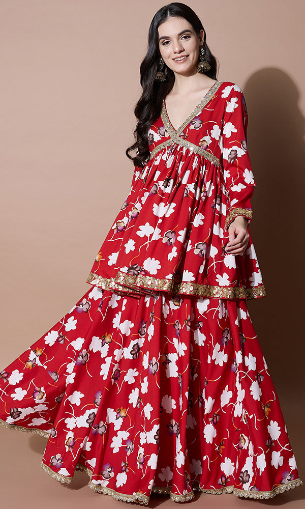 RAJASI LAL PHOOL SHARARA SET FOR WOMEN