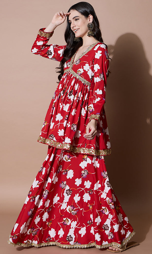 RAJASI LAL PHOOL SHARARA SET FOR WOMEN