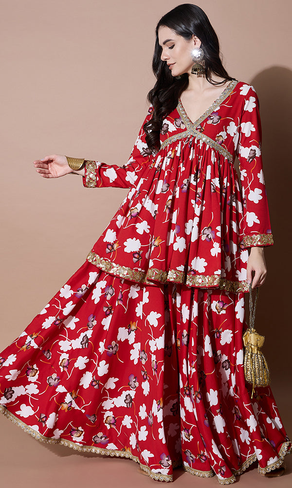 RAJASI LAL PHOOL SHARARA SET FOR WOMEN