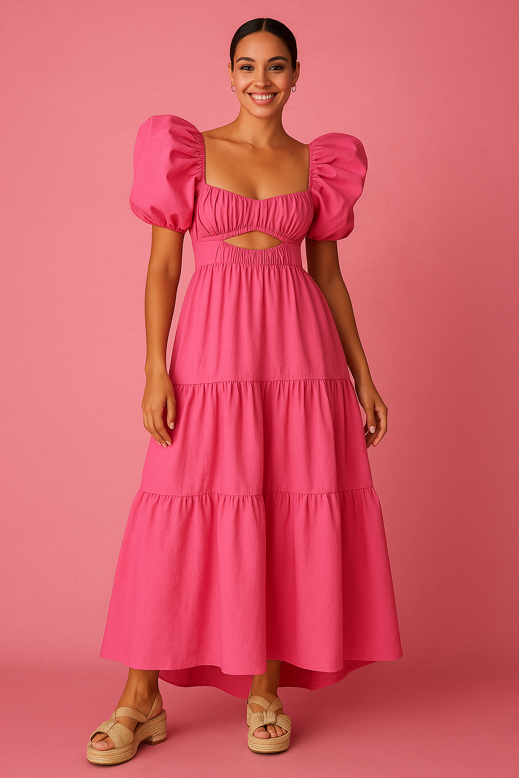 Mona Lisa Ruffle Shoulder Gown Pink Dress