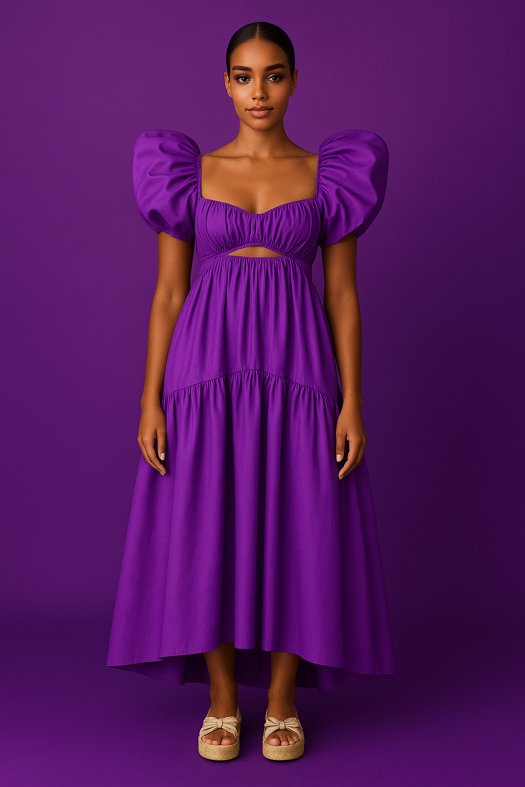 Isla Ruffle Shoulder Gown Purple Dress