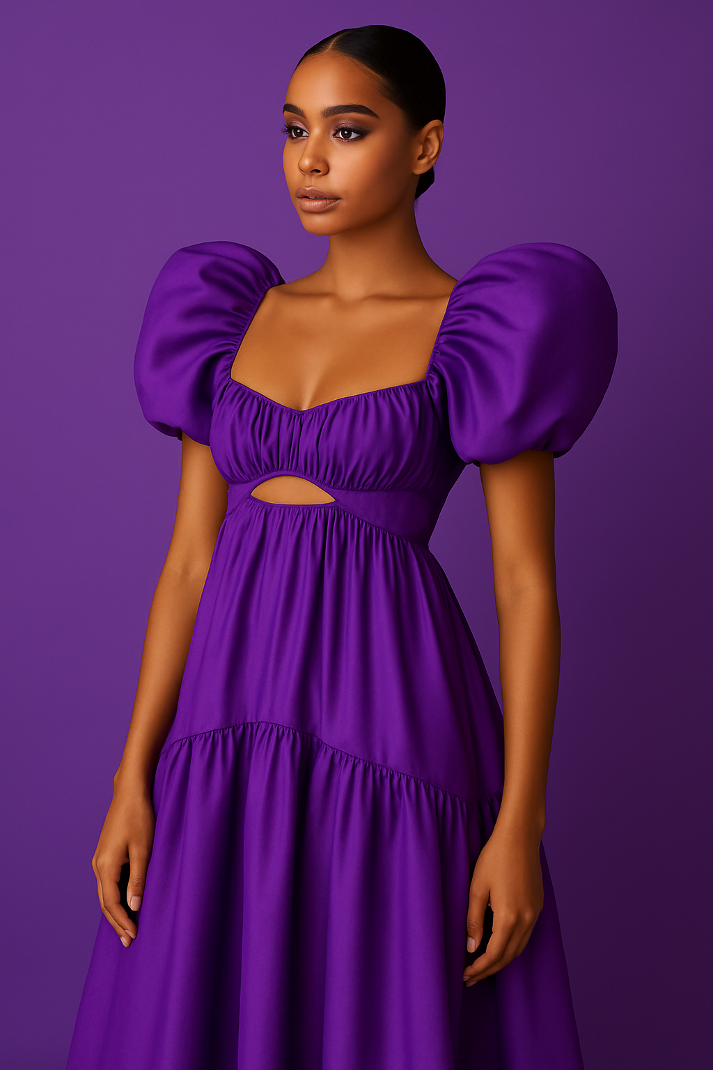 Isla Ruffle Shoulder Gown Purple Dress