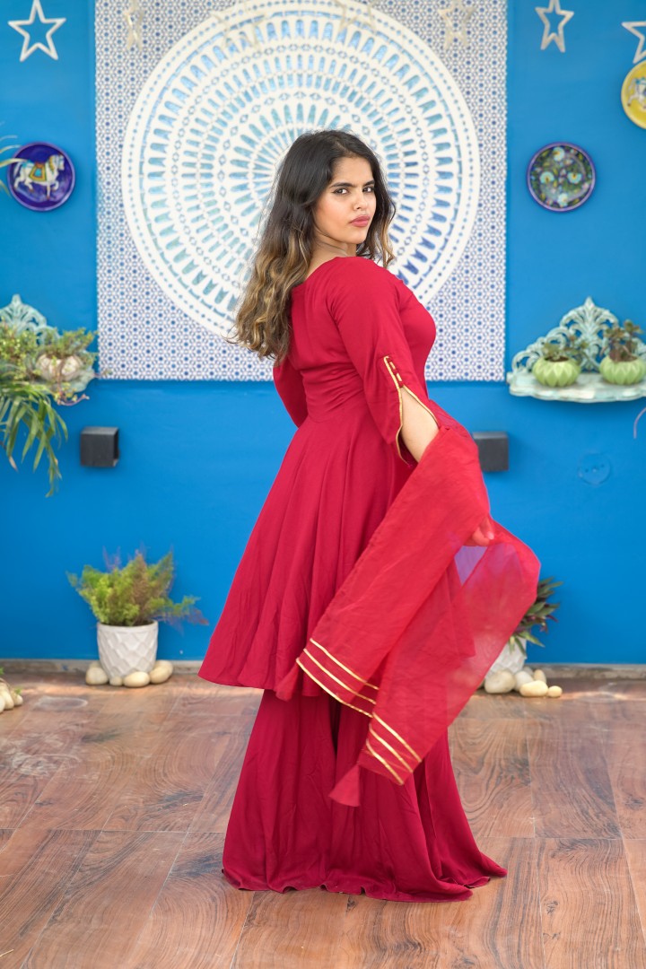 MAROON MADHURA KURTA WITH SHARARA