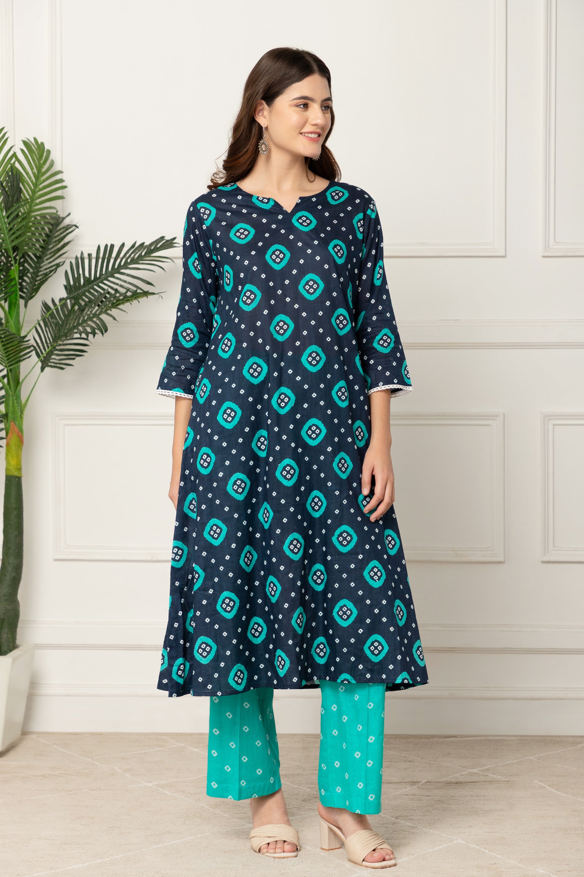 Athina Blue Geometric Printed Coord Set For Women