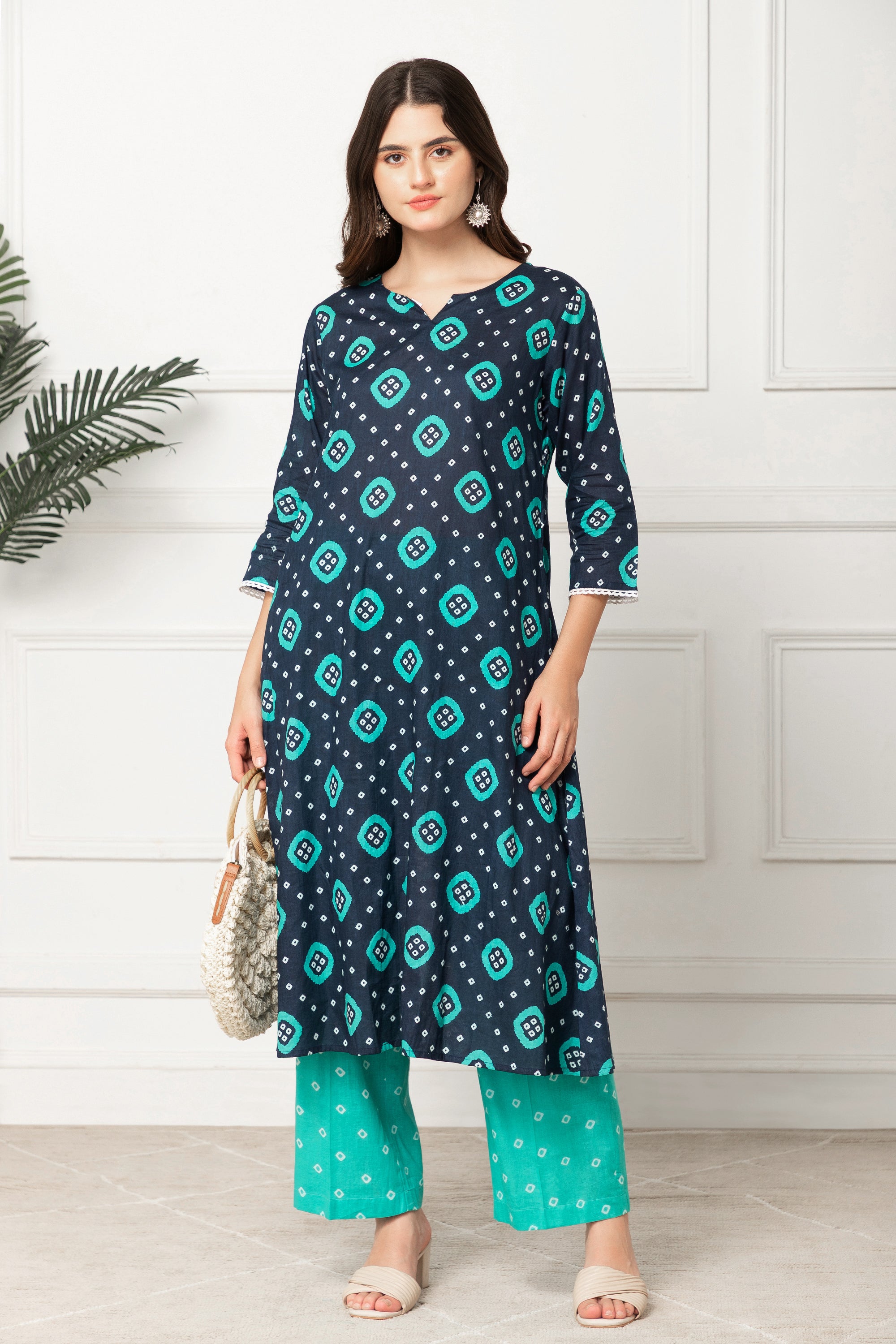 Athina Blue Geometric Printed Coord Set For Women