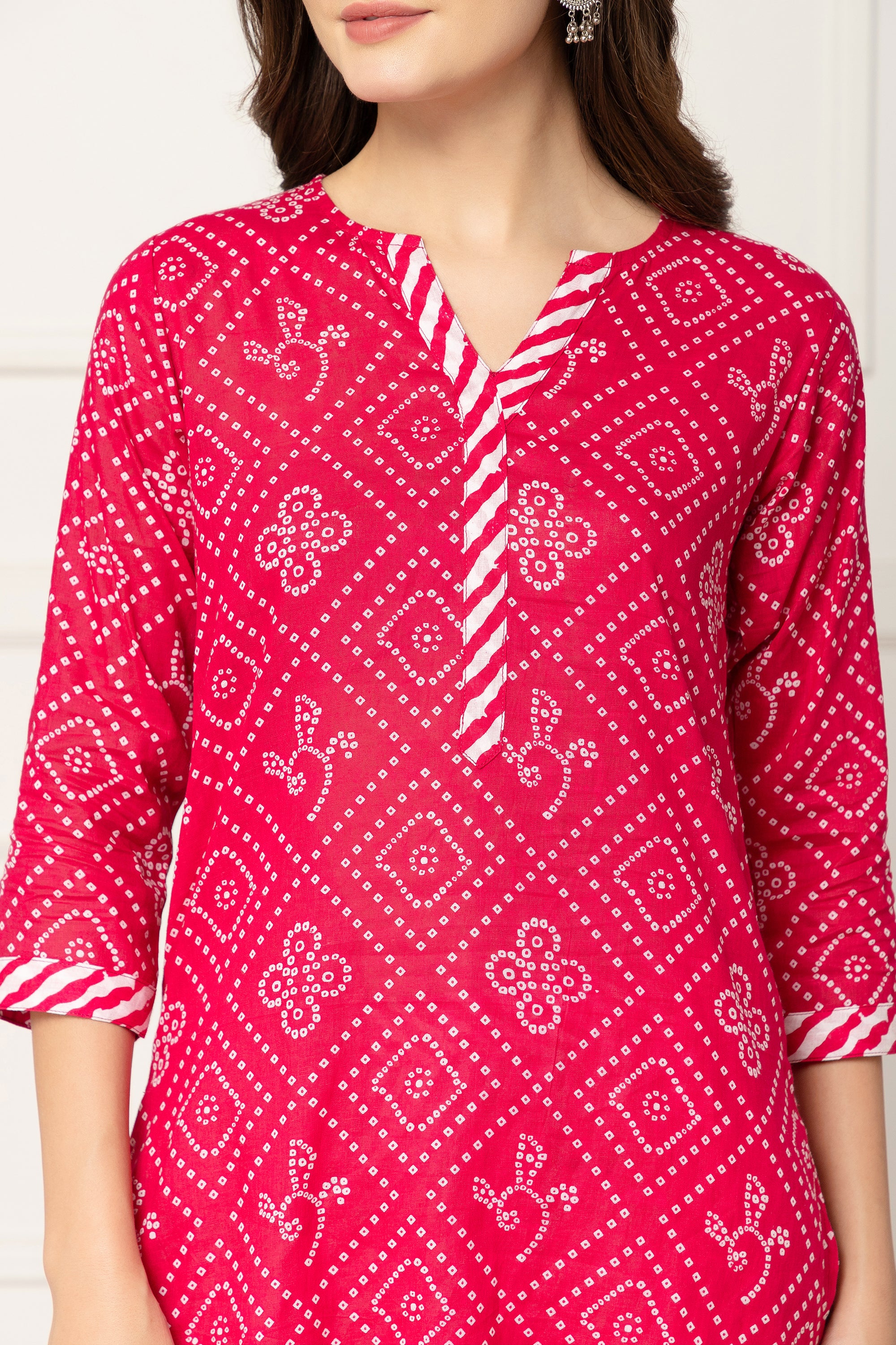 Red Motifs Printed Cotton Coord Set For Women
