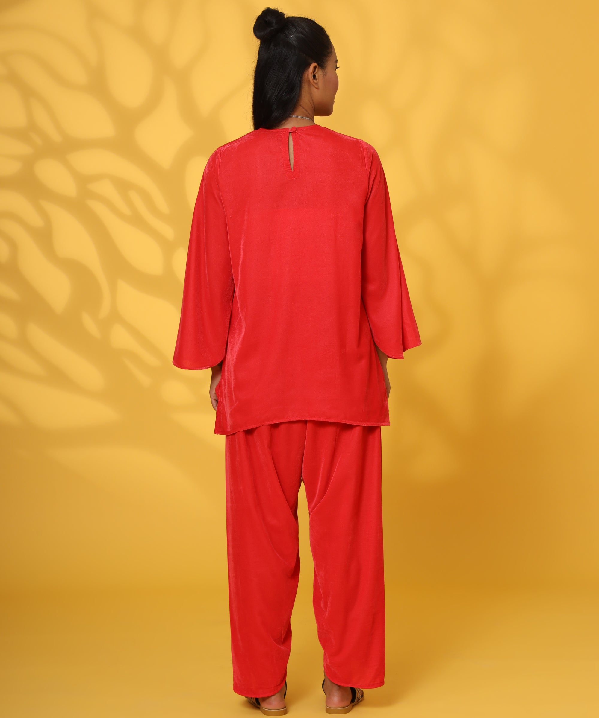 RED VELVET DHOTI COORD-SET FOR WOMEN
