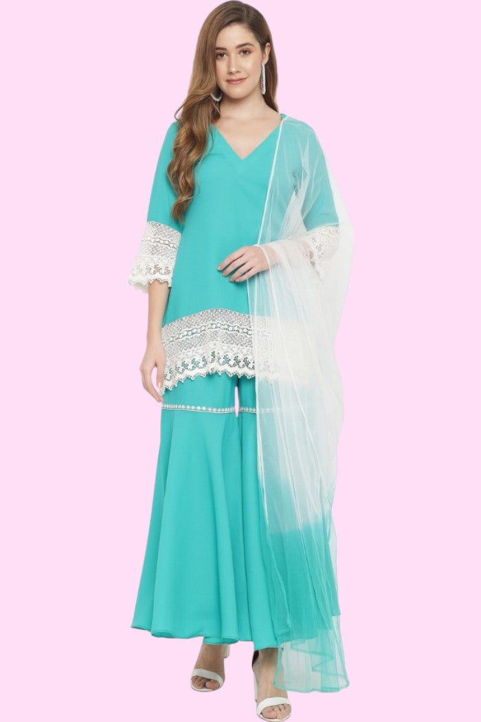 Turquoise Green Sharara set for Women