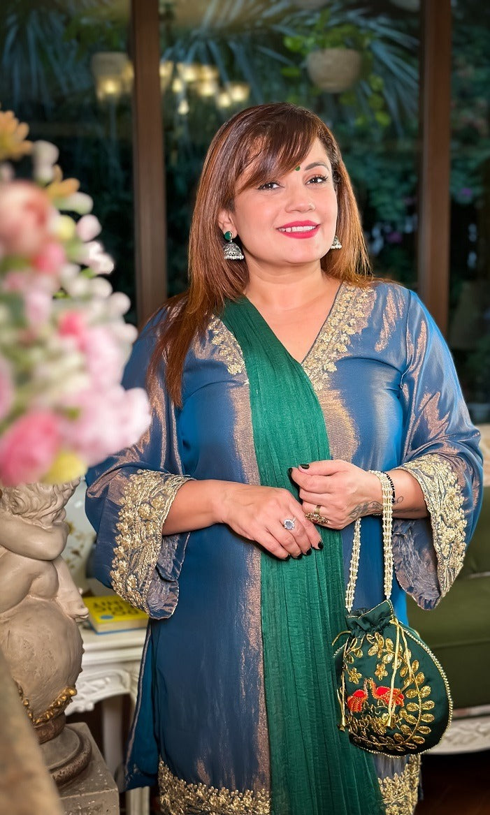 Sapphire Elegance Blue Silk Salwar Suit