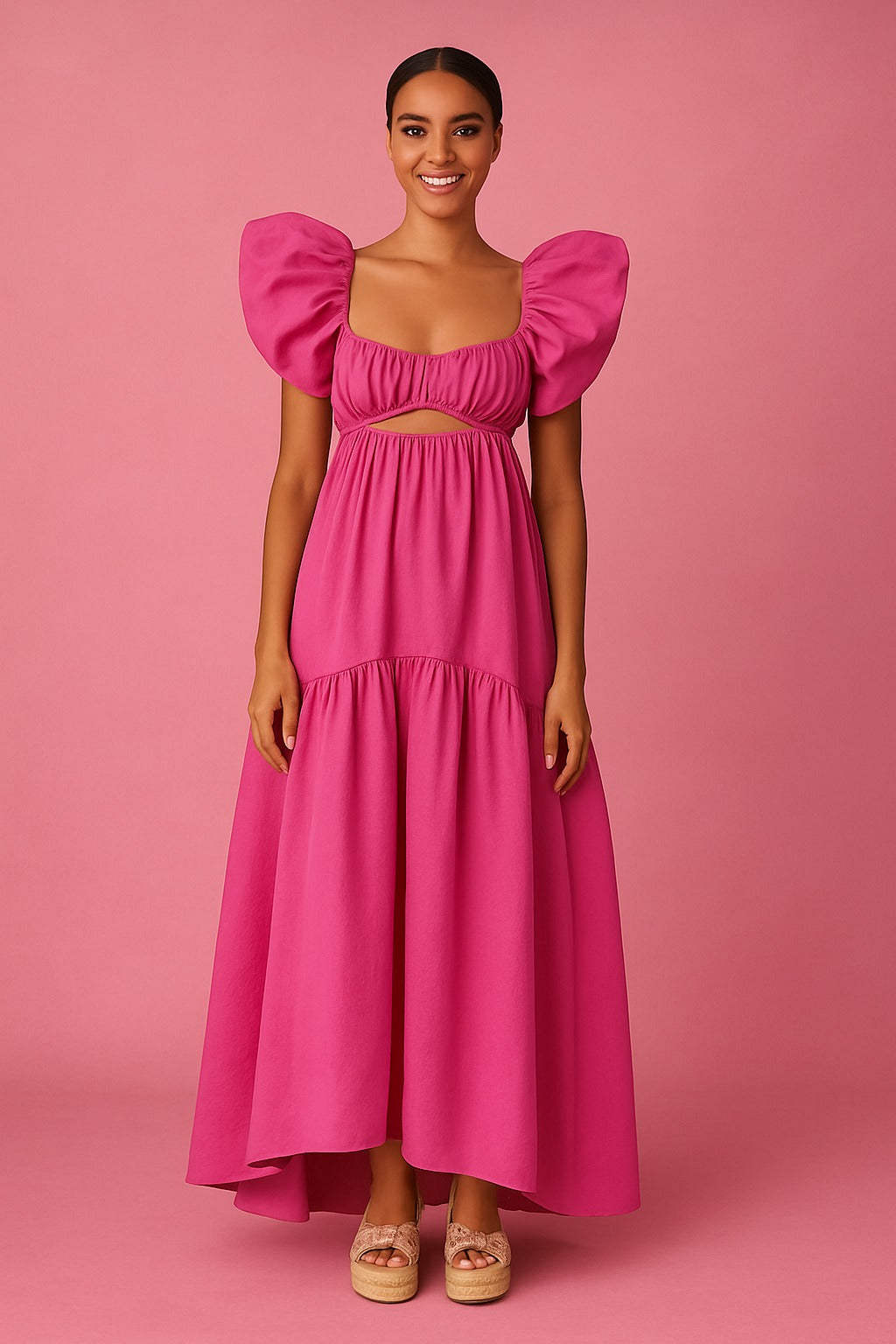 Mona Lisa Ruffle Shoulder Gown Pink Dress