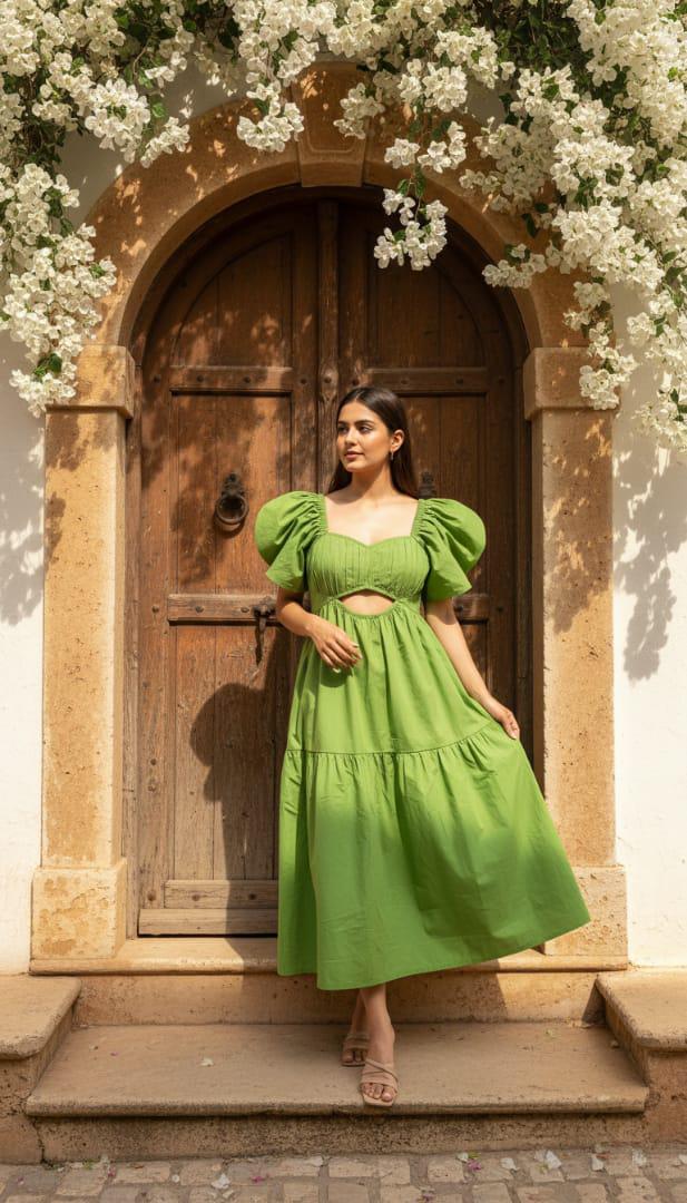 Lisa Ruffle Shoulder Gown Green Dress