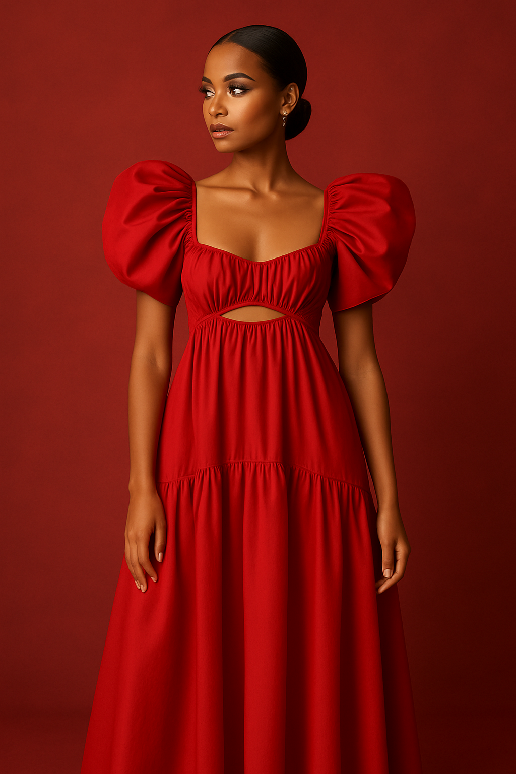 Allison Ruffle Shoulder Gown Red Dress
