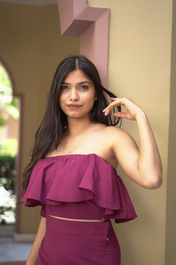Strapless Purple Crop Top Set for Women