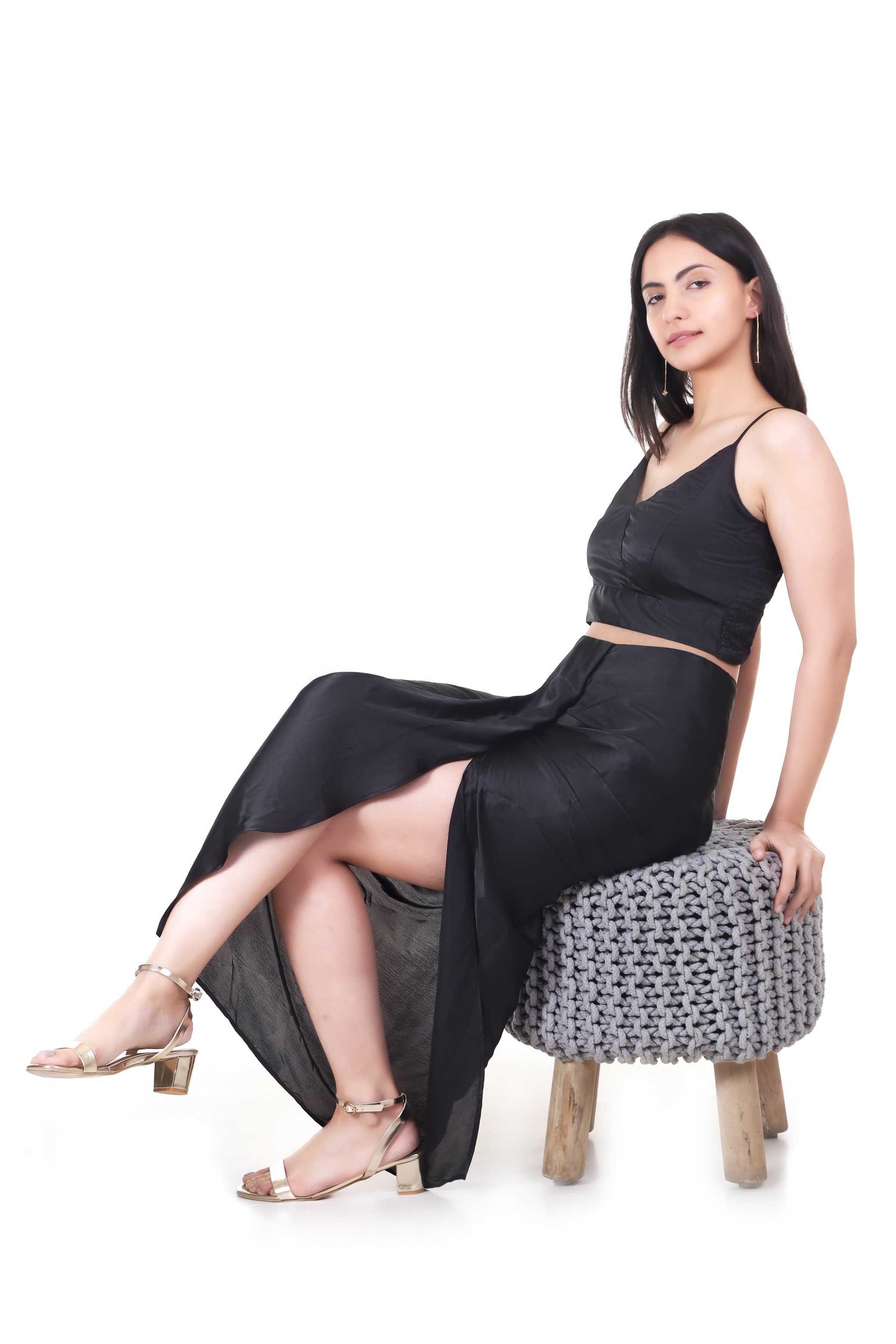 SOLID BLACK DHOTI STYLE COORD SET FOR WOMEN