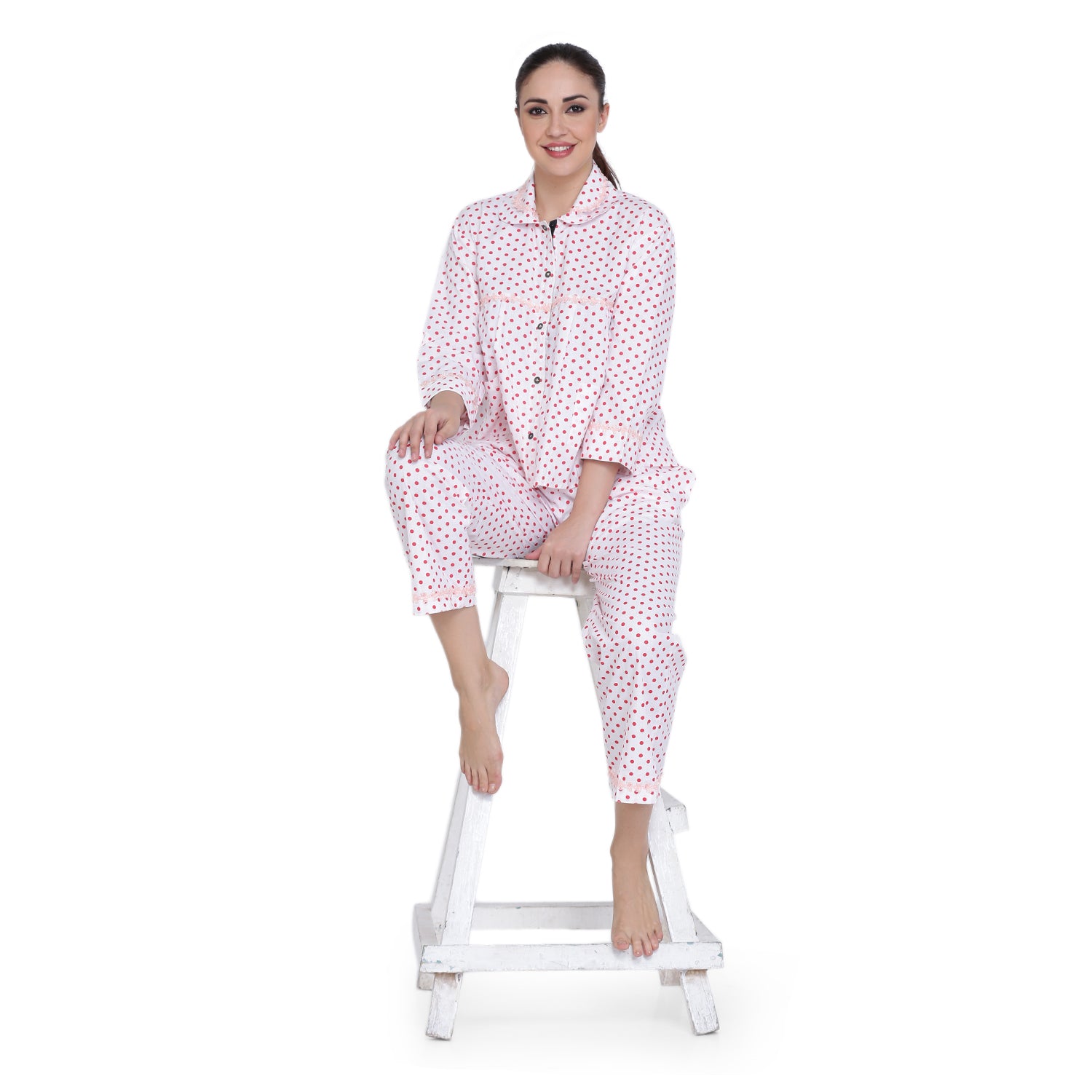 POLKA DOT PINK NIGHT SUIT WITH EYE AND FACE MASK