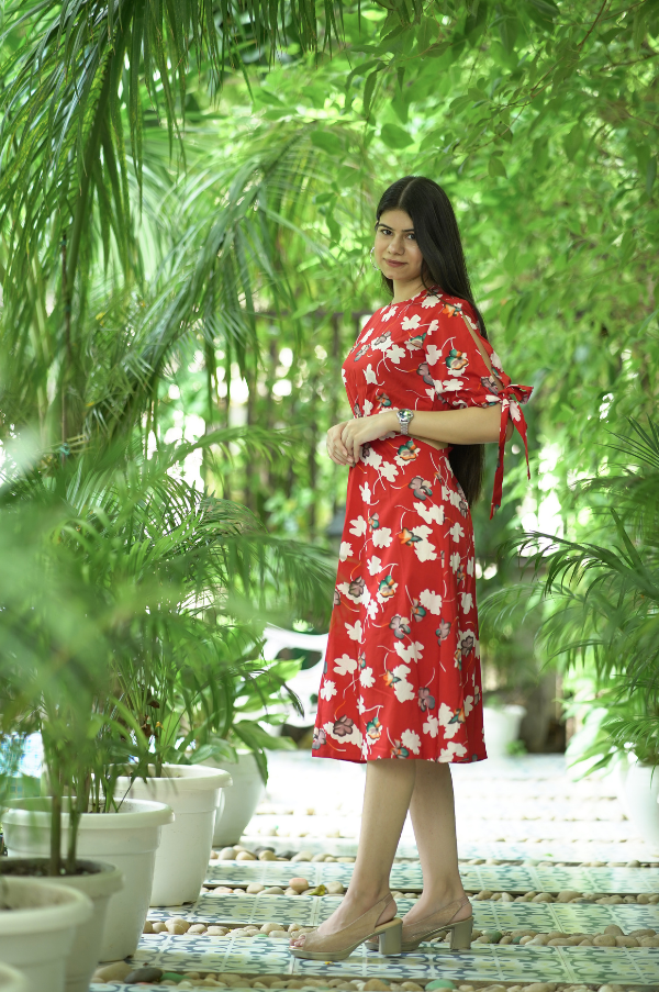 MULTICOLOUR FLORAL PRINTED DRESS FOR WOMEN
