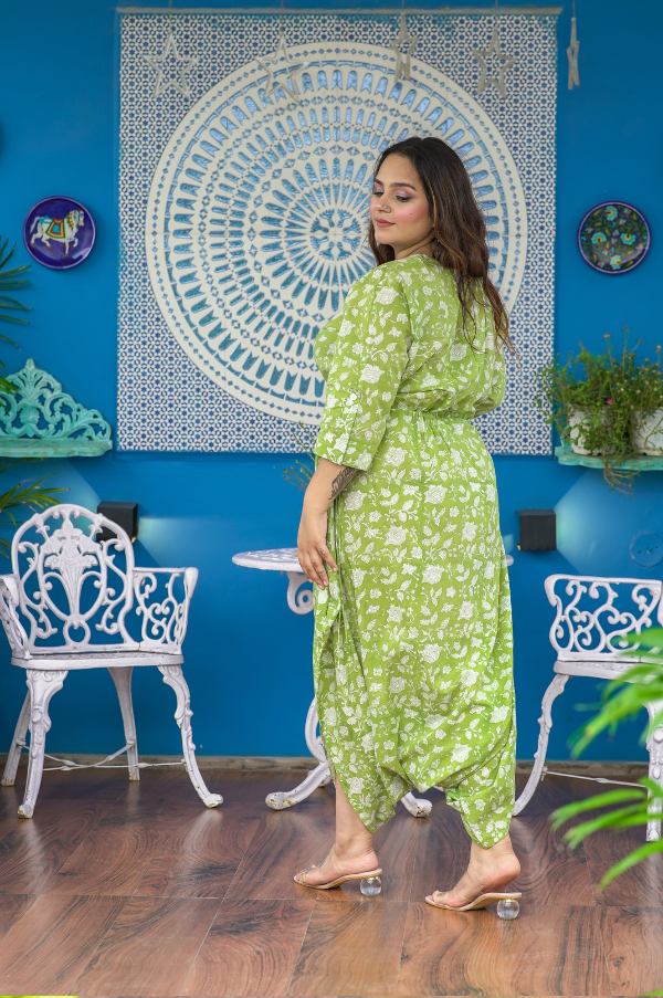 GREEN PRINTED JUMPSUIT FOR WOMEN