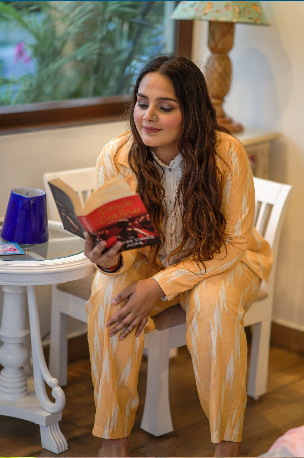YELLOW IKAT PANT SUIT SET FOR WOMEN