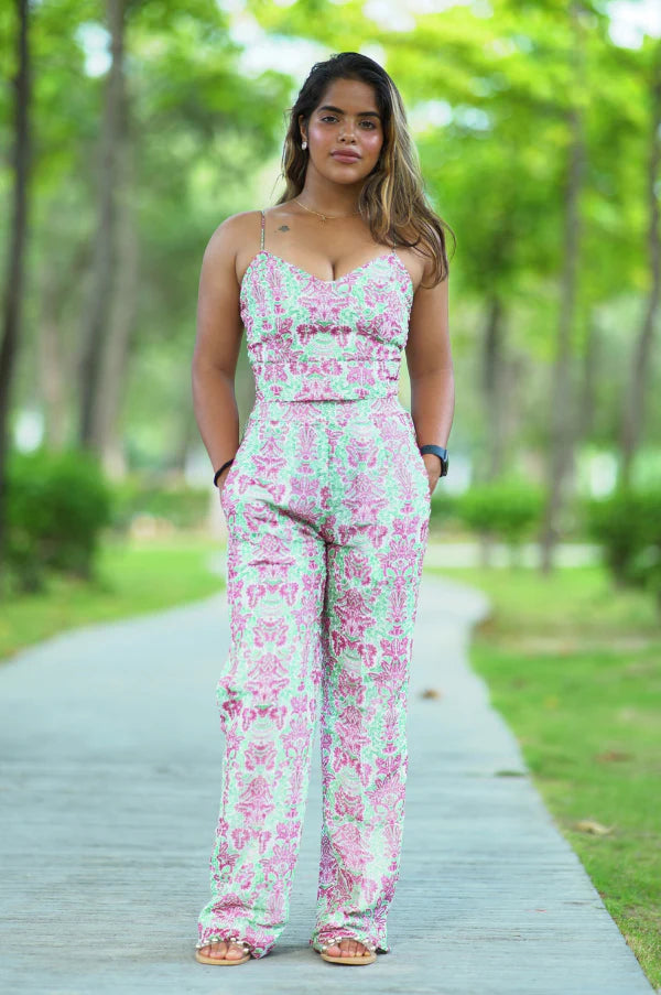 Floral Printed Sleeveless Top and Palazzo