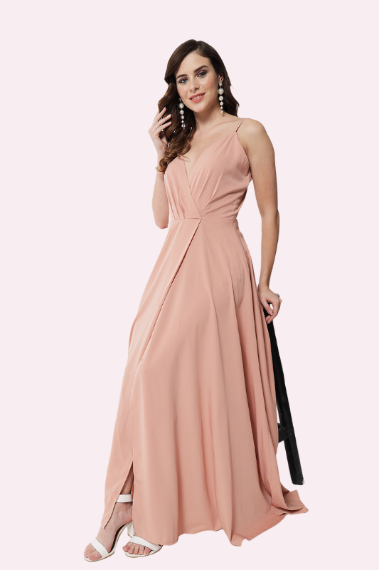 VIOLA DUSTY PINK OVERLAP DRESS FOR WOMEN